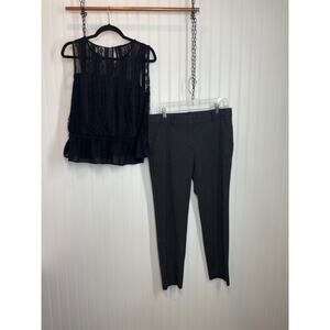 Zara Floral Lace Sleeveless Peplum Top & High Waisted Cropped Pants Bundle Sz M